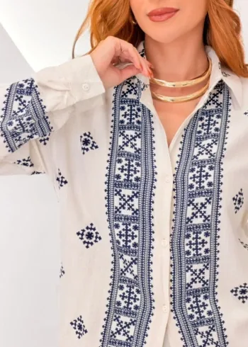 OPicoGirl - Camisa Melinda Bordada - Azul