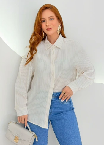 OPicoGirl - Camisa Jaque Listrada - Branco c/ risco Azul (cópia)