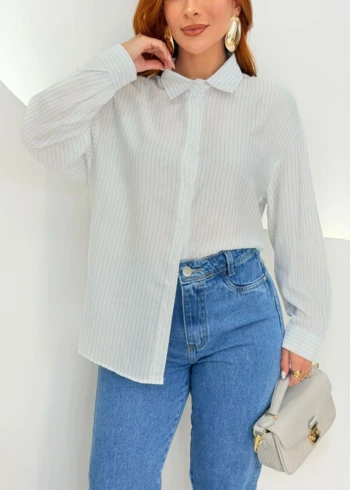 OPicoGirl - Camisa Jaque Listrada - Branco c/ risco Verde (cópia)