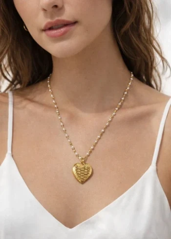 OPicoGirl - Colar Coração Pérola Dourado