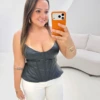 OPicoGirl - Corset Mia em Couro Eco - Preto