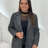 OPicoGirl - Blazer Xadrez Feminino - Grafite
