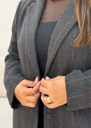 OPicoGirl - Blazer Xadrez Feminino - Grafite