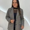 OPicoGirl - Blazer Xadrez Feminino - Grafite
