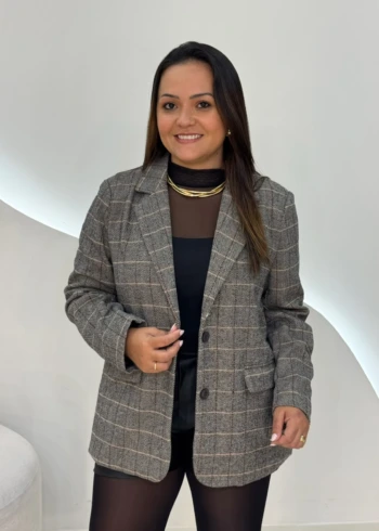 OPicoGirl - Blazer Xadrez Feminino - Grafite