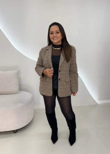 OPicoGirl - Blazer Xadrez Feminino - Grafite
