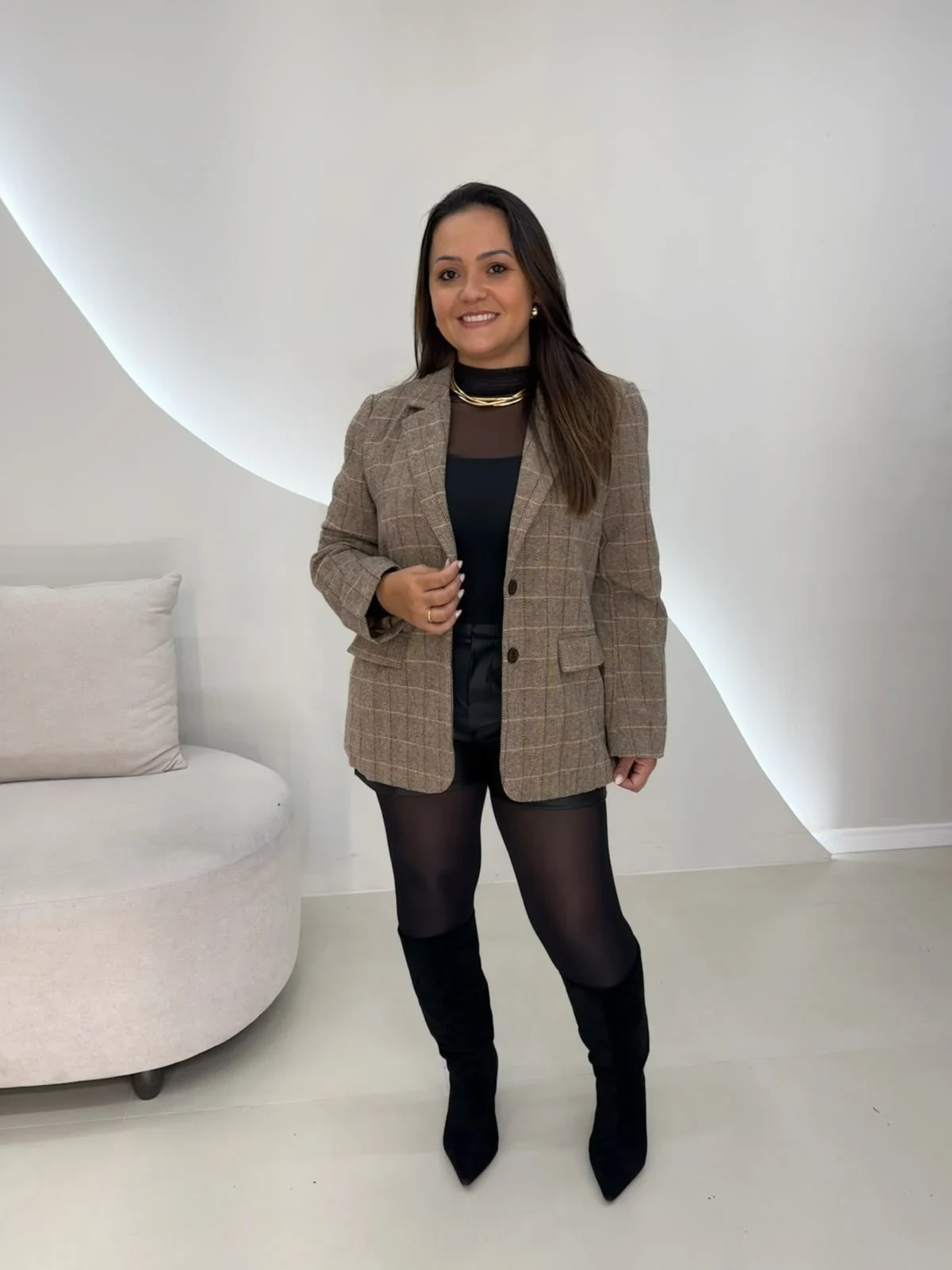 OPicoGirl – Blazer Xadrez Feminino – Grafite OPicoGirl - Blazer Xadrez Feminino - Grafite