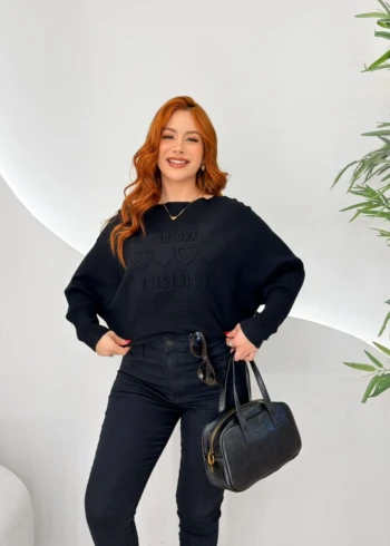 OPicoGirl - Blusa Love Modal - Preto