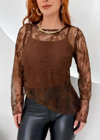 OPicoGirl - Blusa Renda - Preto