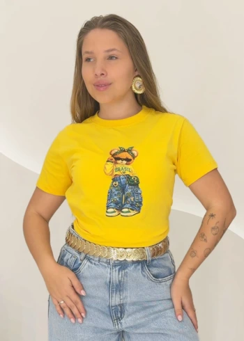 OPicoGirl – T-Shirt Brasil – Amarelo OPicoGirl - T-Shirt Brasil - Amarelo