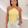 OPicoGirl - Cropped Modal Listra - Amarelo