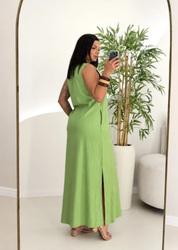 OPicoGirl - Vestido Linho - Verde